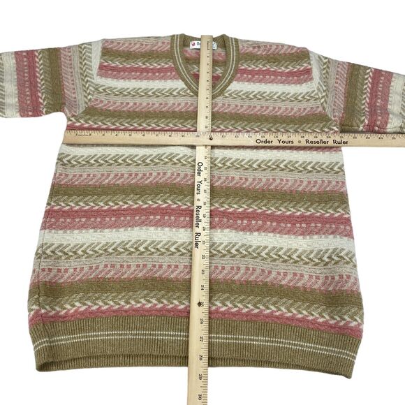 Osterman Angora Sweater Mens Size 42 Multi Striped Wool Blend V Neck Pullover - Picture 4 of 10